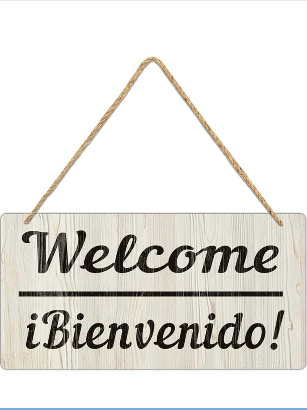 Welcome ¡Bienvenido! Hanging Sign - Neutral Wood Tone